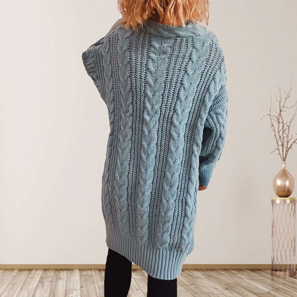 Cable-Knit Open Front Dropped Shoulder Cardigan - Bodycouturee