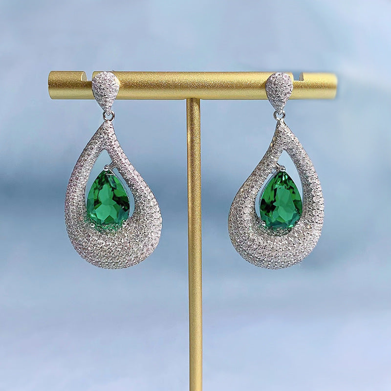 Sterling Silver 925 Emerald Teardrop Stud Diamond Earrings - Bodycouturee