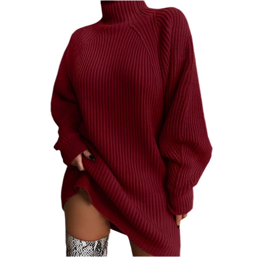 Solid Turtleneck Long Sweater Winter Warm Sweater Dress - Bodycouturee