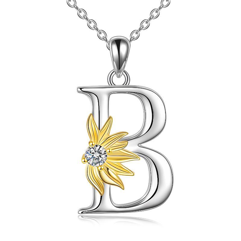 Sterling Silver Initial Alphabet Sunflower Letter Script Name Pendant Necklace - Bodycouturee