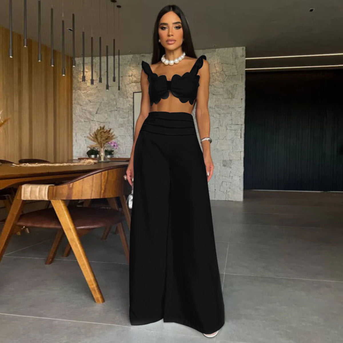 Suspenders Midriff Outfit Fashion Wide-leg Trousers Women's Suit - Bodycouturee