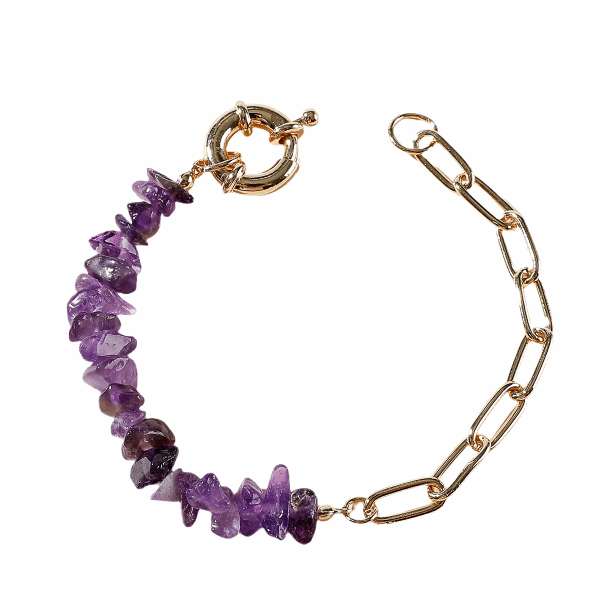 Rough Stone Crystal Amethyst Chain Bracelet - Bodycouturee