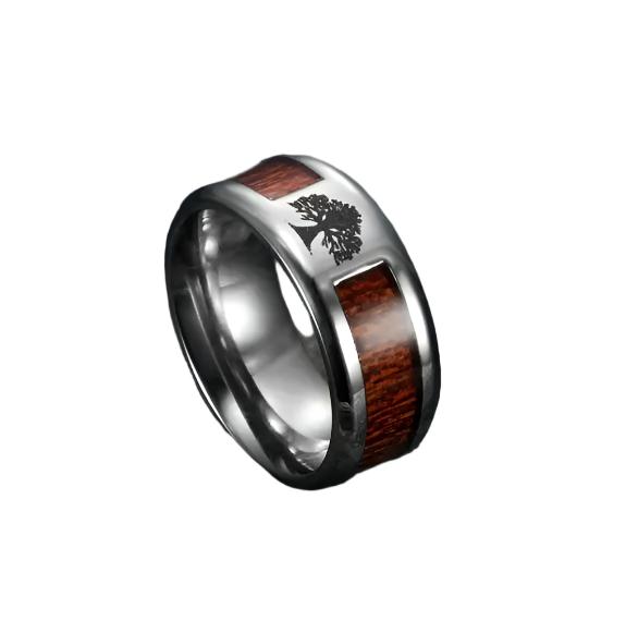 Asgard Crafted Handcrafted Stainless Steel Celtic Tree Of Life And Wood Inset Wedding Ring Body Couturee & Co