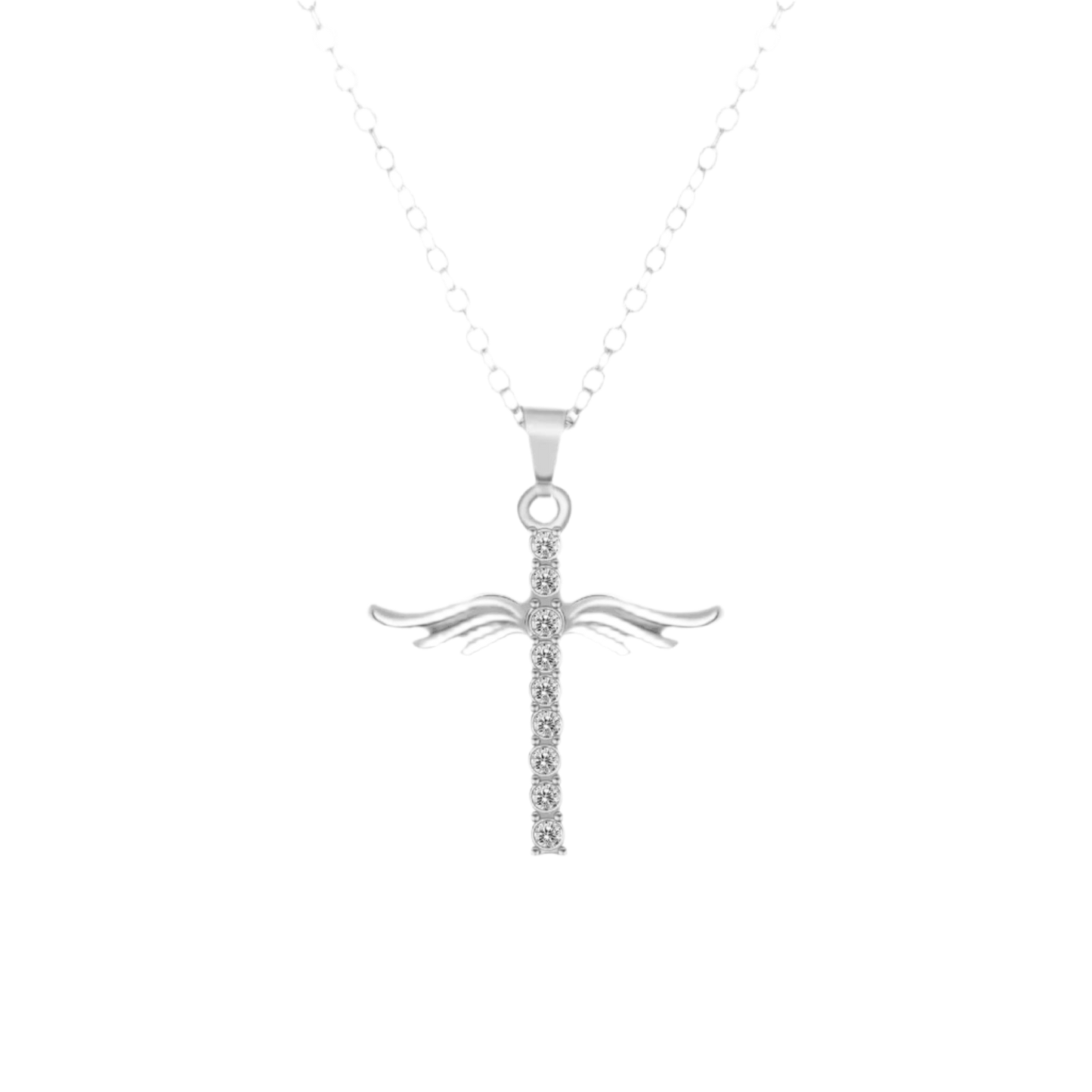 Simple Cross Diamond Angel Wings Pendant - Bodycouturee