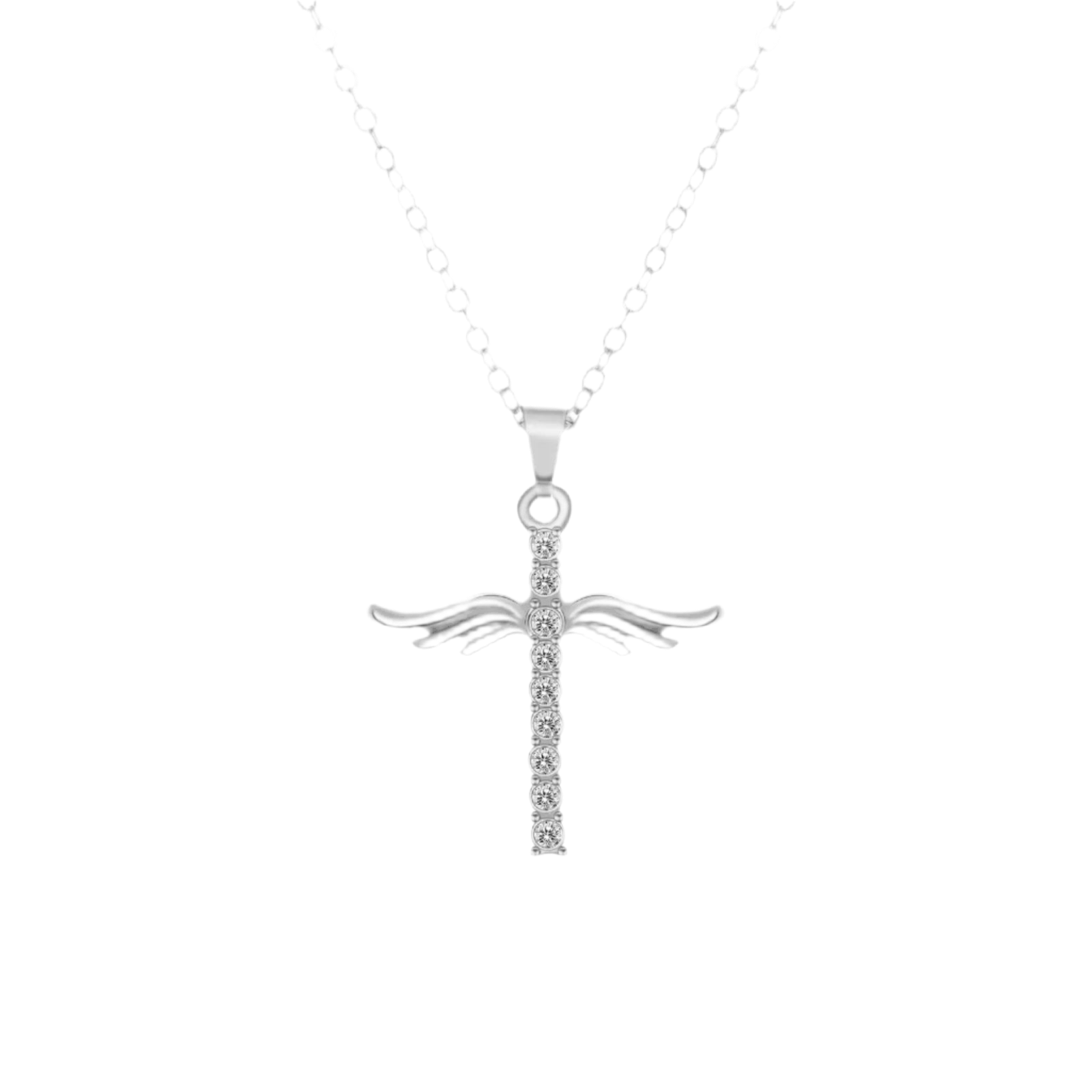 Simple Cross Diamond Angel Wings Pendant - Bodycouturee