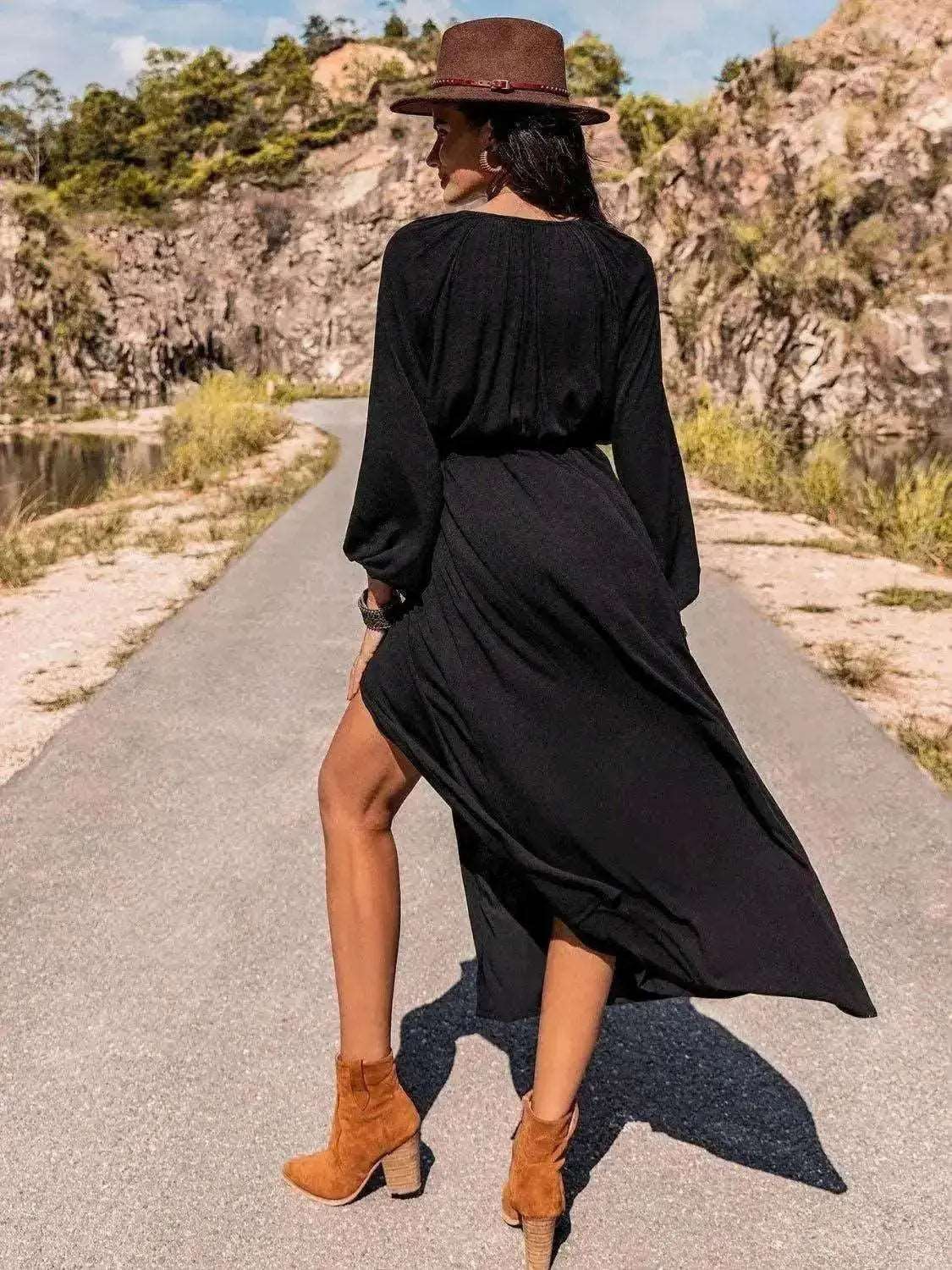 Button Down Maxi Casual Long Sleeve Dress Trendsi