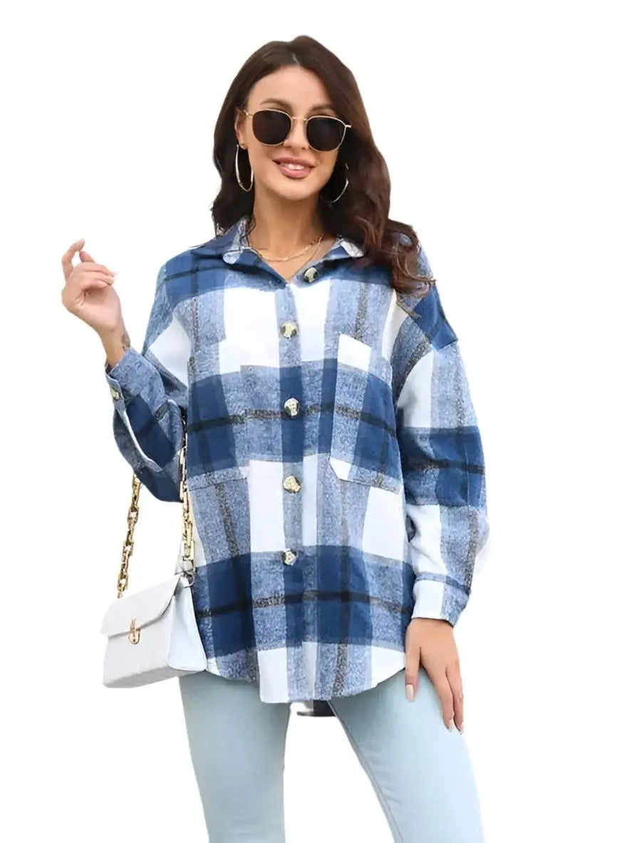 Button Up Collared Neck Women's Long Sleeve Blouse Trendsi