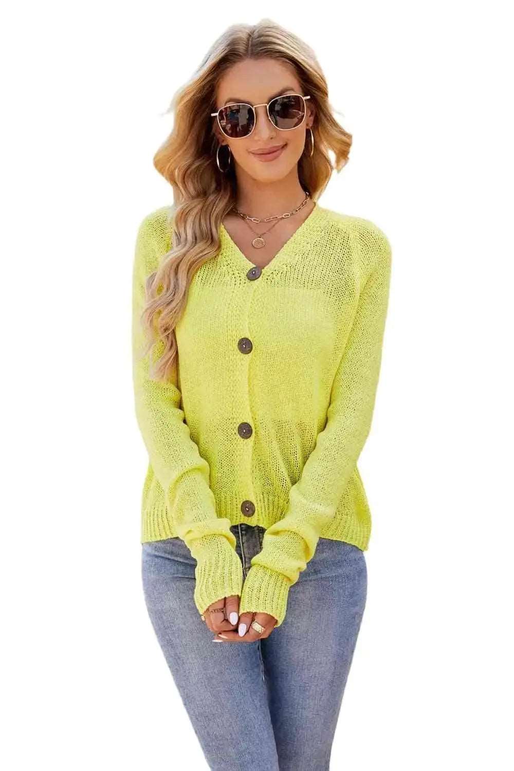 Button Up V Neck Women's Sweater Cardigan Trendsi