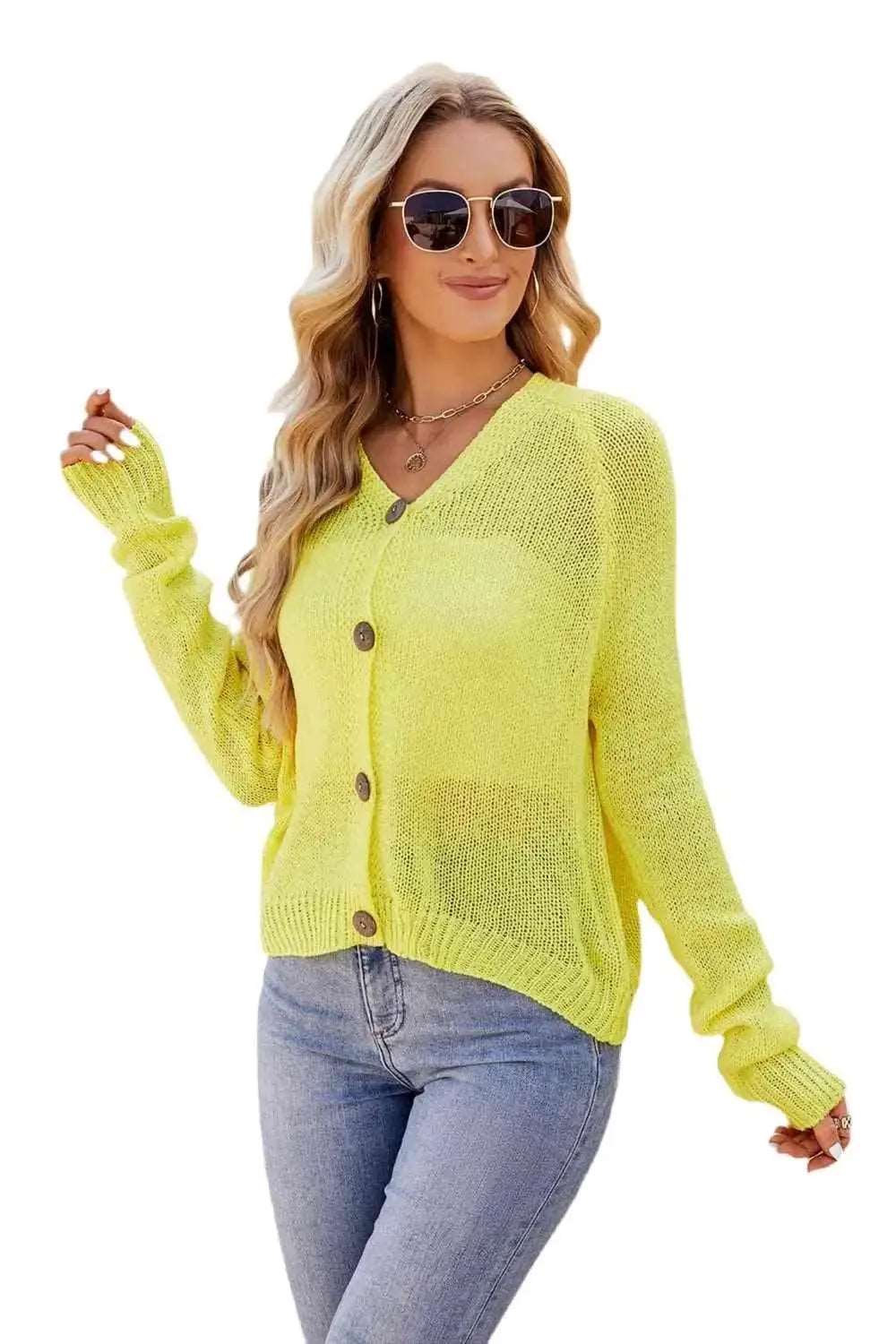 Button Up V Neck Women's Sweater Cardigan Trendsi