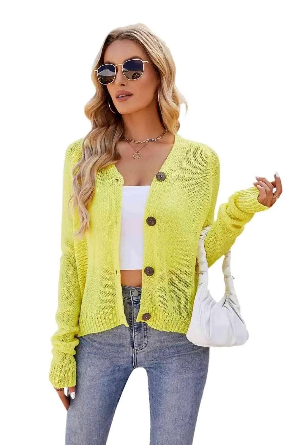 Button Up V Neck Women's Sweater Cardigan Trendsi