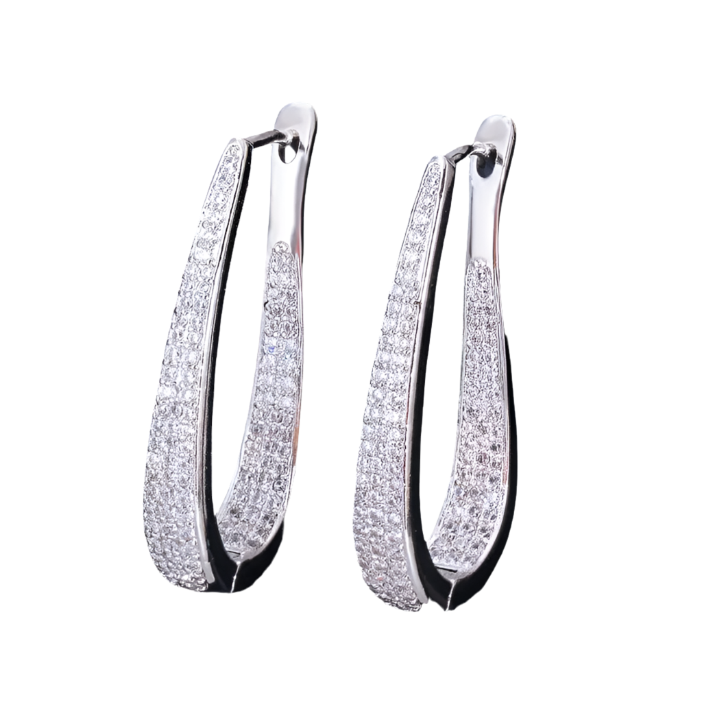 White Gold Luxury Diamond Stone Hoop Earrings - Bodycouturee