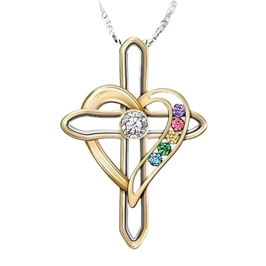 Cross Love Colorful Gemstone Pendant Chain Body Couturee & Co