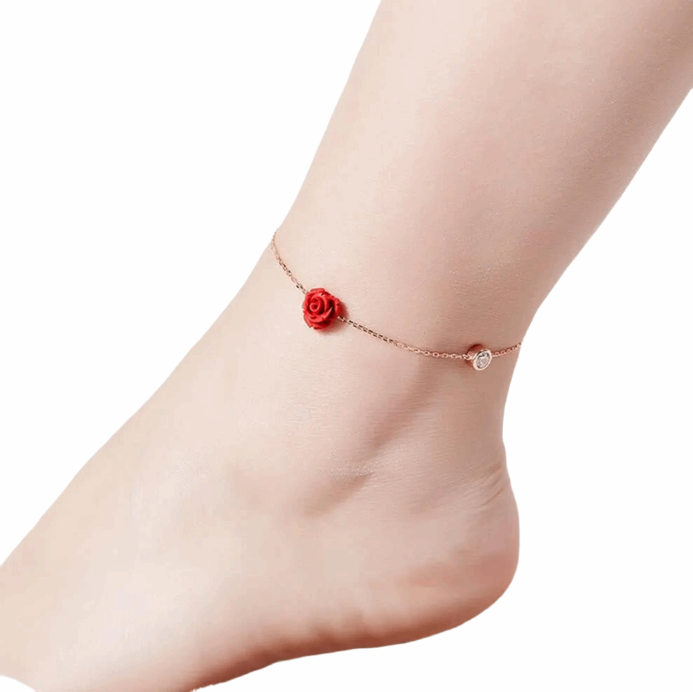 Rose flower 925 Sterling Silver Ankle Bracelet - Bodycouturee