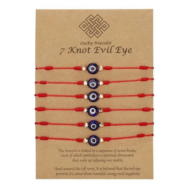 New 7-knot Evil Eye Bracelet 6 Pack Blue Eye Paper Card Bracelet Braided Adjustable Bracelet Body Couturee & Co