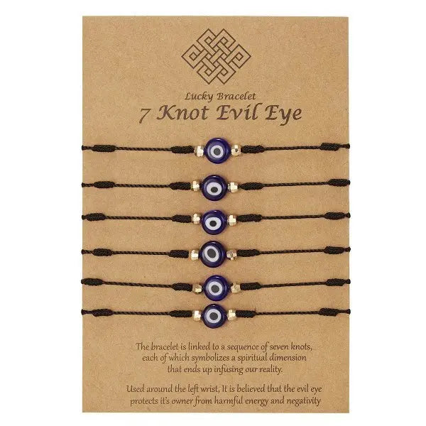 New 7-knot Evil Eye Bracelet 6 Pack Blue Eye Paper Card Bracelet Braided Adjustable Bracelet Body Couturee & Co