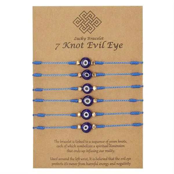 New 7-knot Evil Eye Bracelet 6 Pack Blue Eye Paper Card Bracelet Braided Adjustable Bracelet Body Couturee & Co