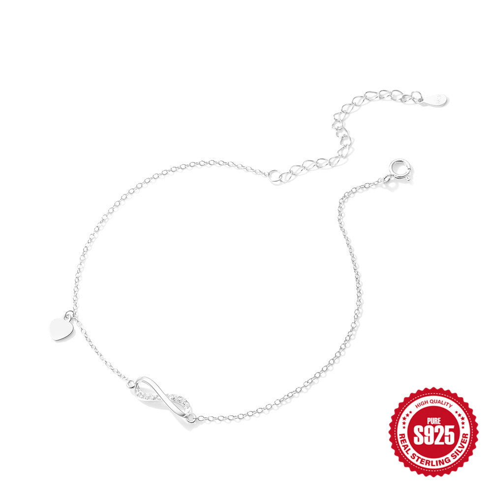 s925 Sterling Silver Simple Infinite Symbol 8-word Diamond Love Anklet - Bodycouturee