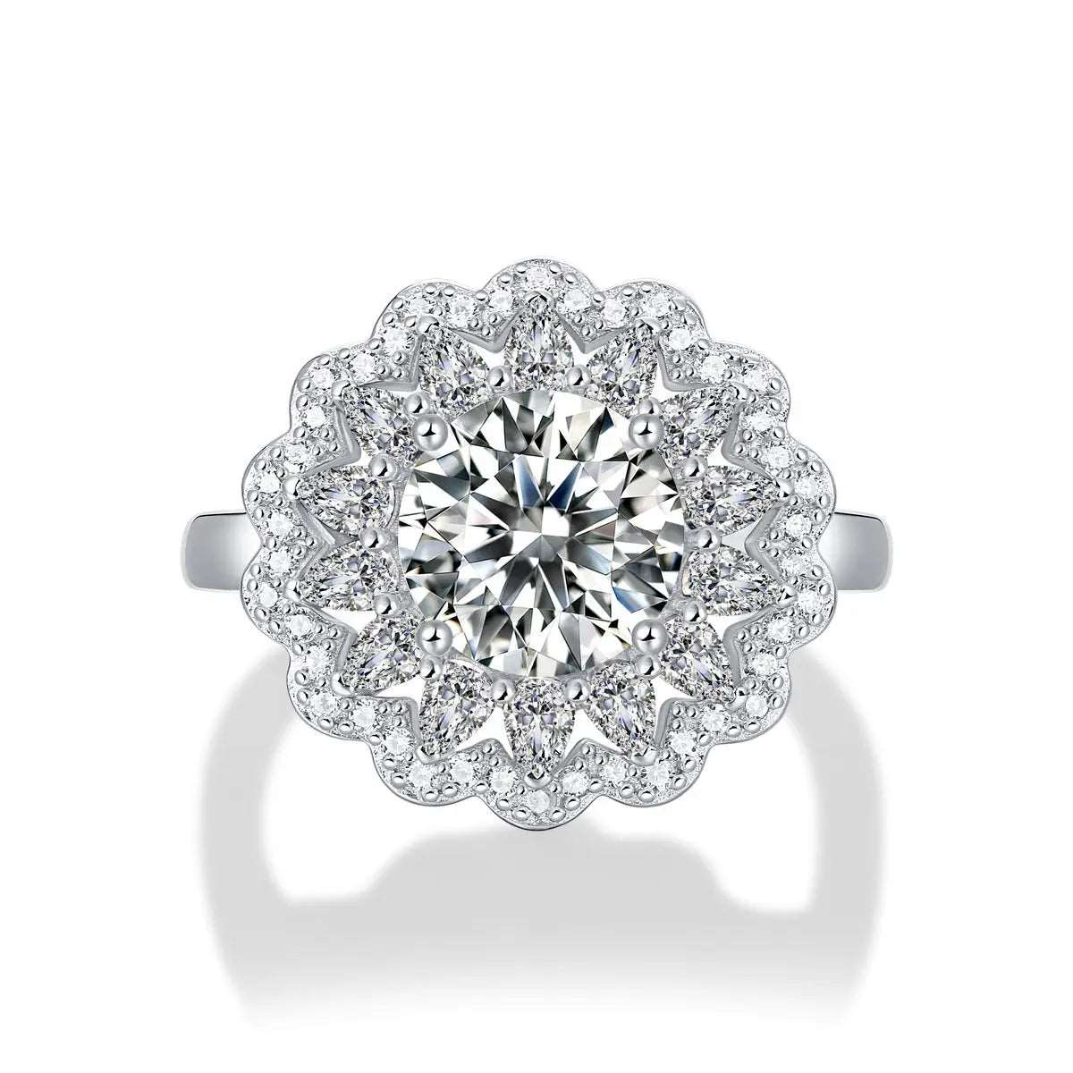 S925 Silver Moissanite Flower Diamond Adjustable Ring Bodycouturee