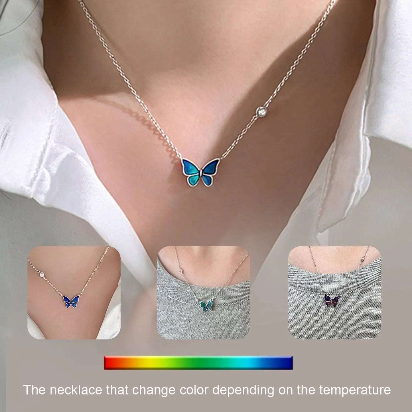 S925 Sliver Color-change Butterfly Necklace - Bodycouturee