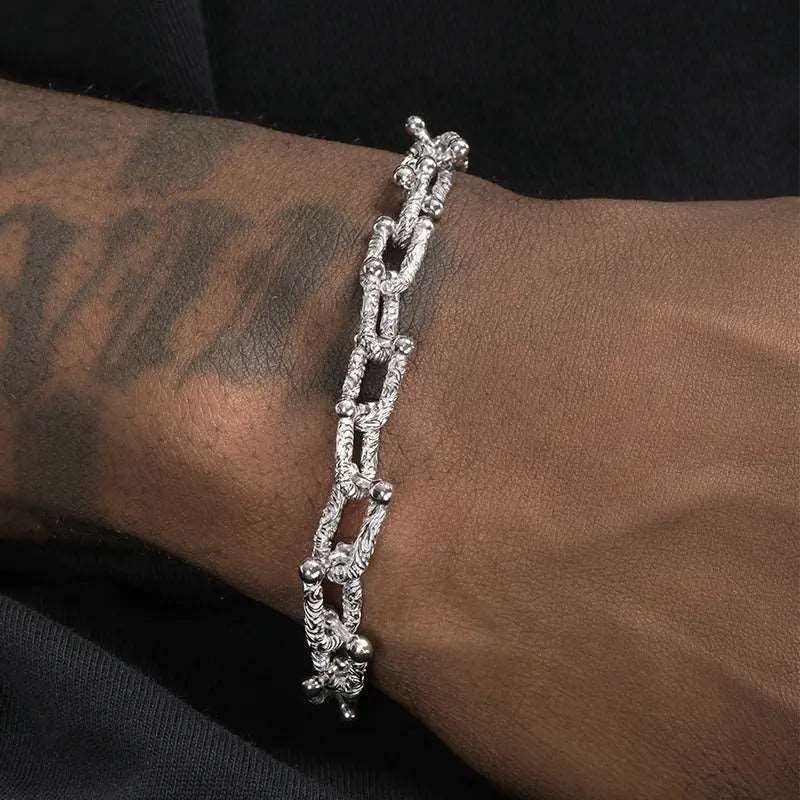 S925 Sterling Silver Textured U-shaped Diamond Bracelet - Bodycouturee