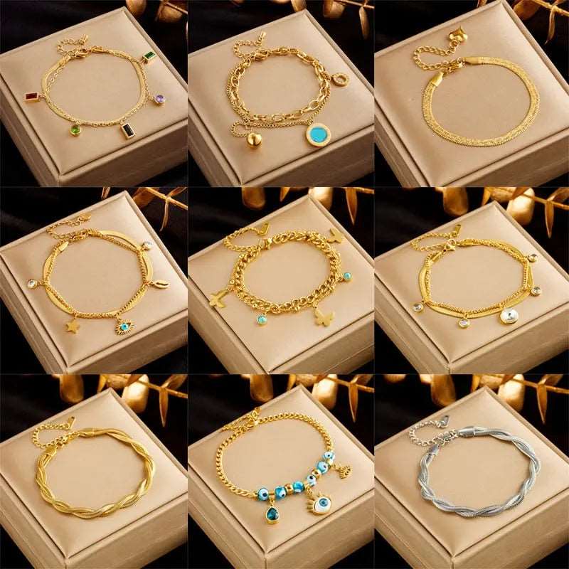 Stainless Steel Gold Double Layer Bracelet Chain - Bodycouturee