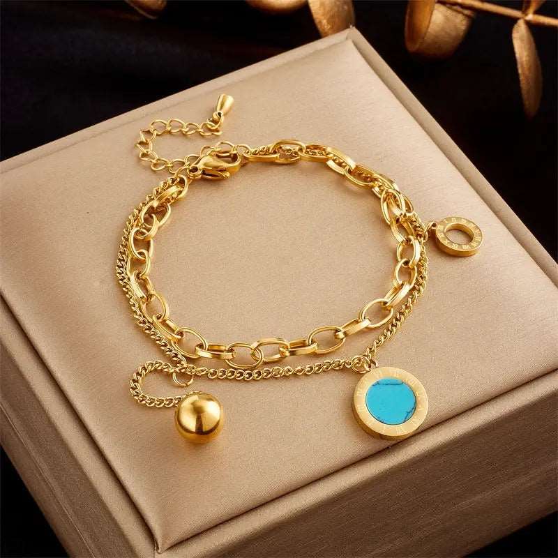 Stainless Steel Gold Double Layer Bracelet Chain - Bodycouturee