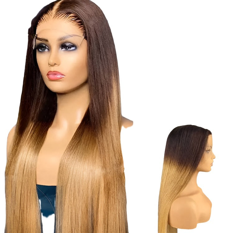 Long Real Hair Gradient Wig Lace Headgear - Bodycouturee