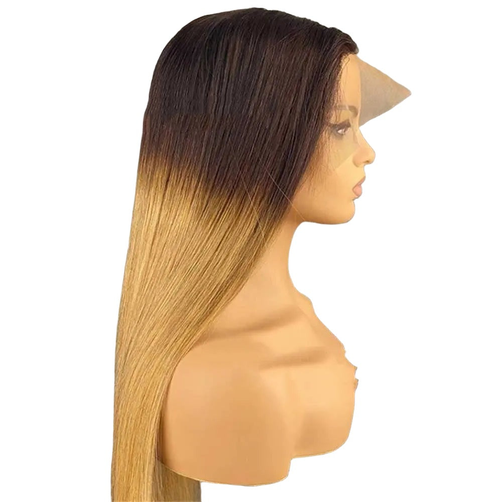 Long Real Hair Gradient Wig Lace Headgear - Bodycouturee