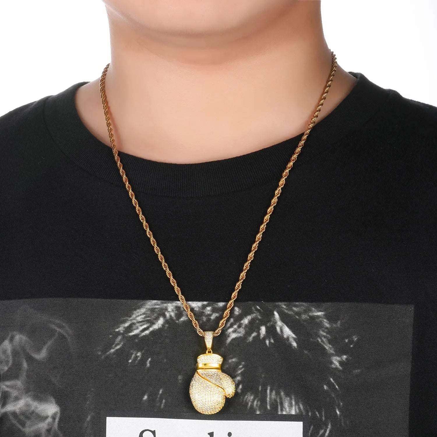 Stainless Steel Golden Boxing Pendant Chain Necklace - BodyCouturee & Co