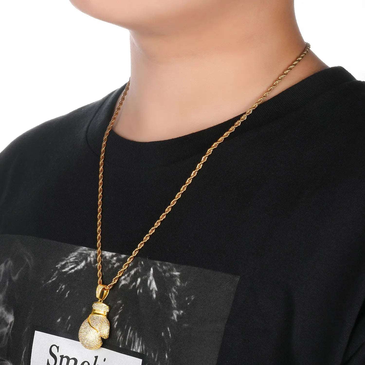 Stainless Steel Golden Boxing Pendant Chain Necklace - BodyCouturee & Co