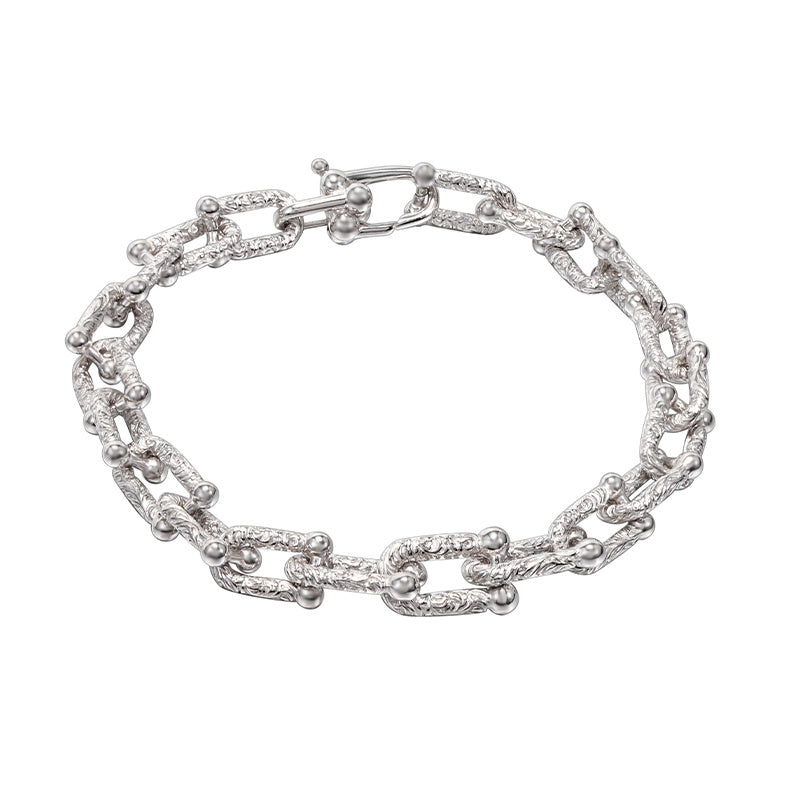 S925 Sterling Silver Textured U-shaped Diamond Bracelet - Bodycouturee