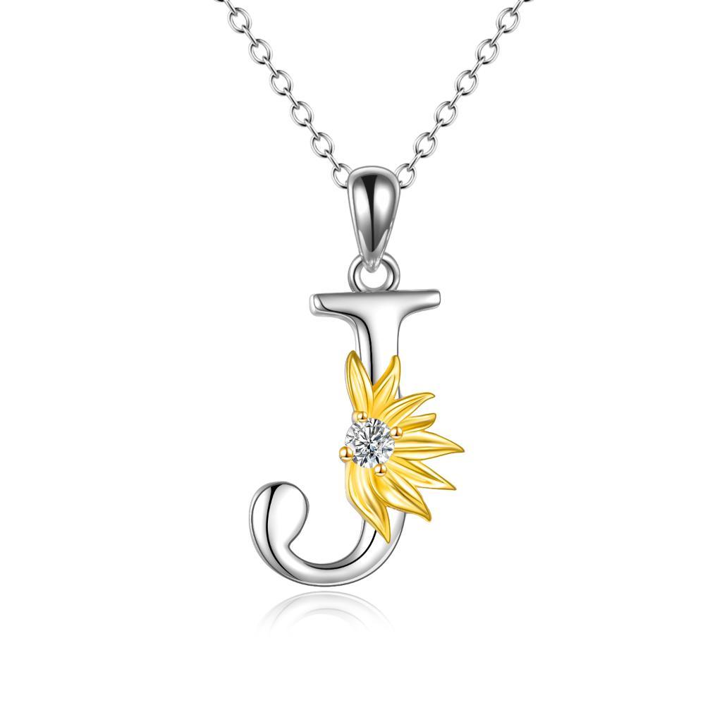 Sterling Silver Initial Alphabet Sunflower Letter Script Name Pendant Necklace - Bodycouturee