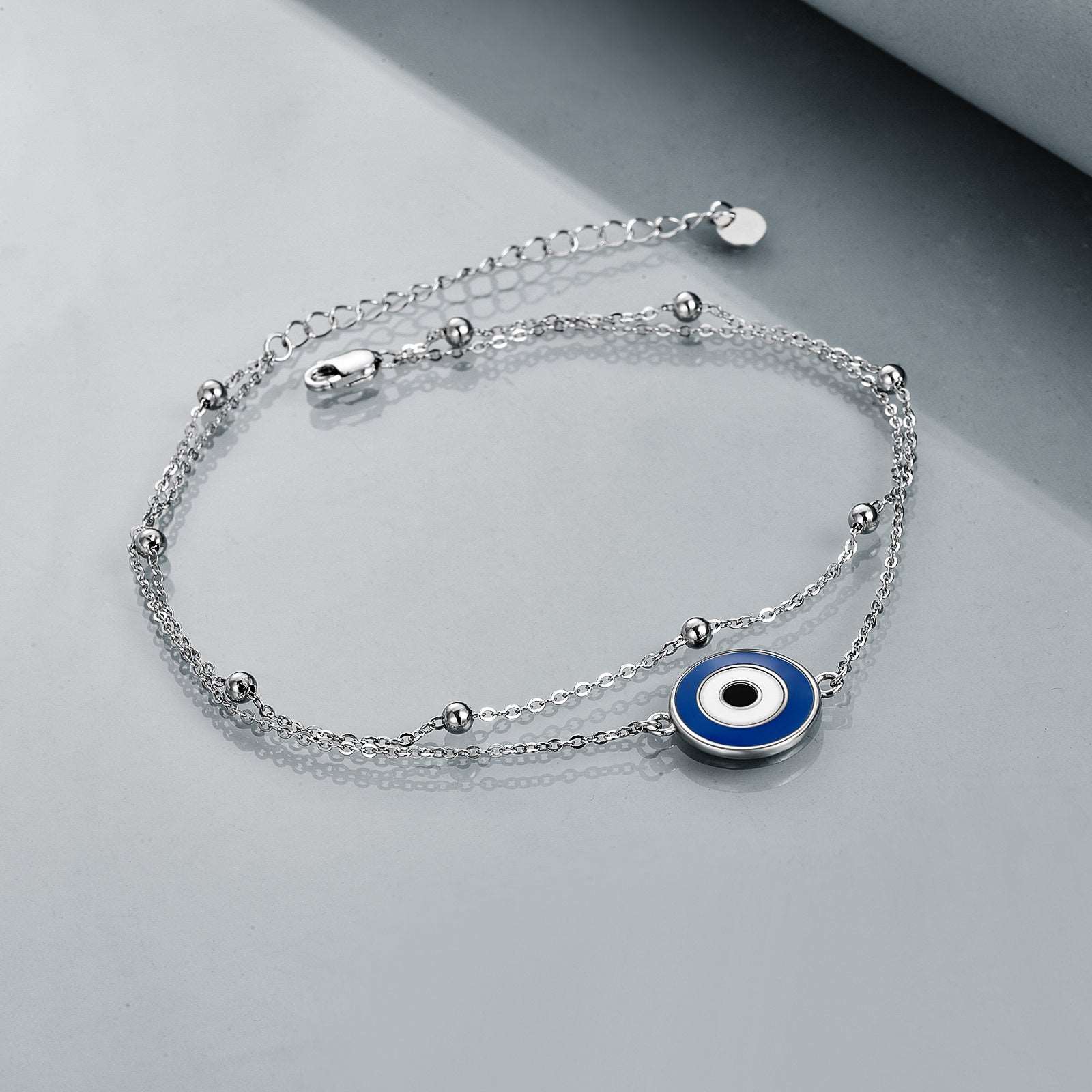 925 Sterling Silver Round Evil Eye Anklet - Bodycouturee