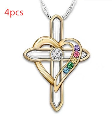 Cross Love Colorful Gemstone Pendant Chain - Bodycouturee