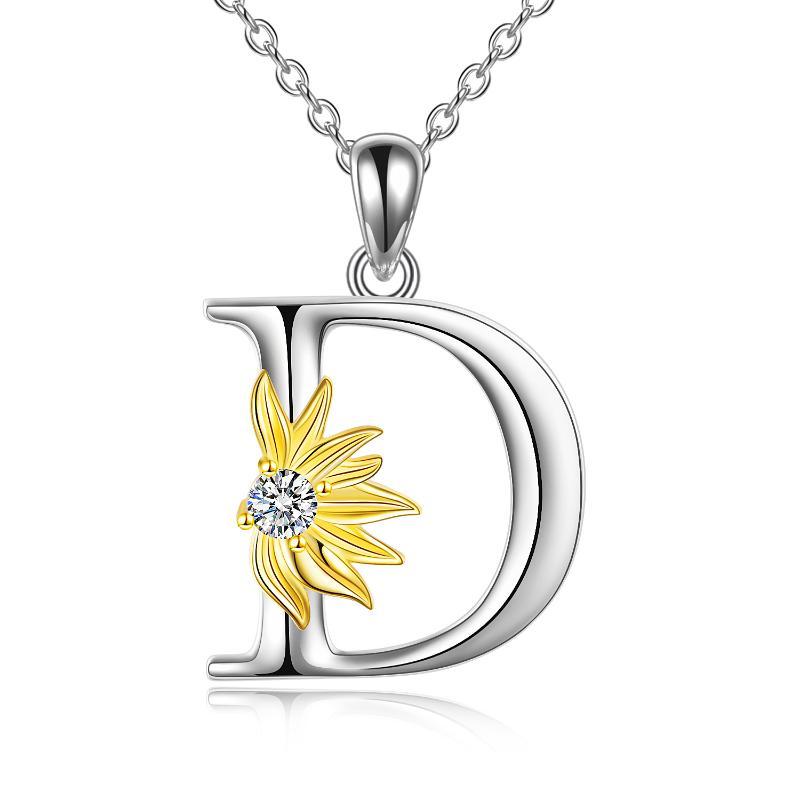 Sterling Silver Initial Alphabet Sunflower Letter Script Name Pendant Necklace - Bodycouturee