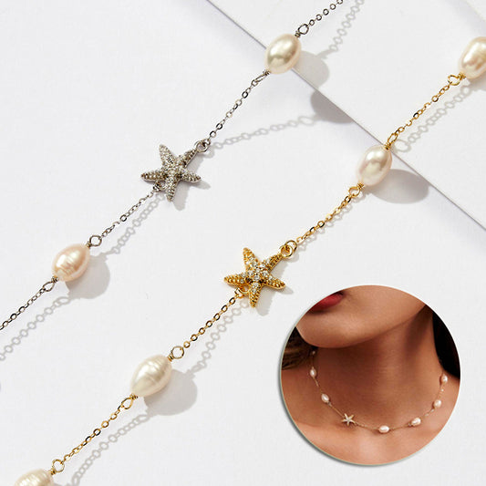Sterling Silver Freshwater Pearl Starfish Beach Necklace
