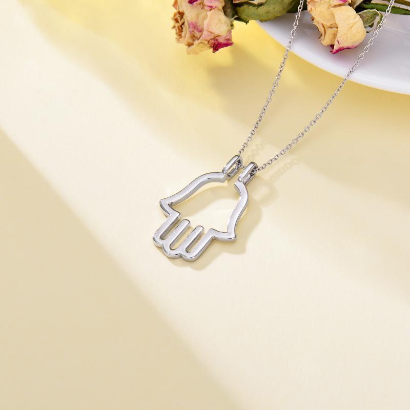 Hamsa Hand Ring Holder Pendant 925 Sterling Silver Necklace - Bodycouturee