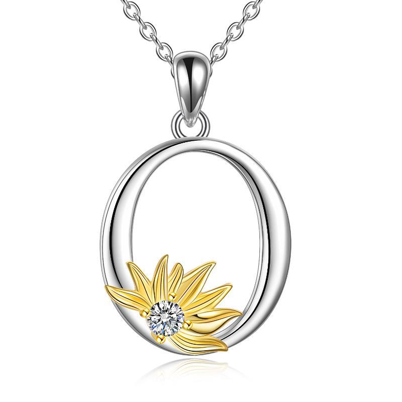 Sterling Silver Initial Alphabet Sunflower Letter Script Name Pendant Necklace - Bodycouturee