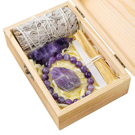 Natural Crystal Amethyst Wooden Gift Box - Bodycouturee