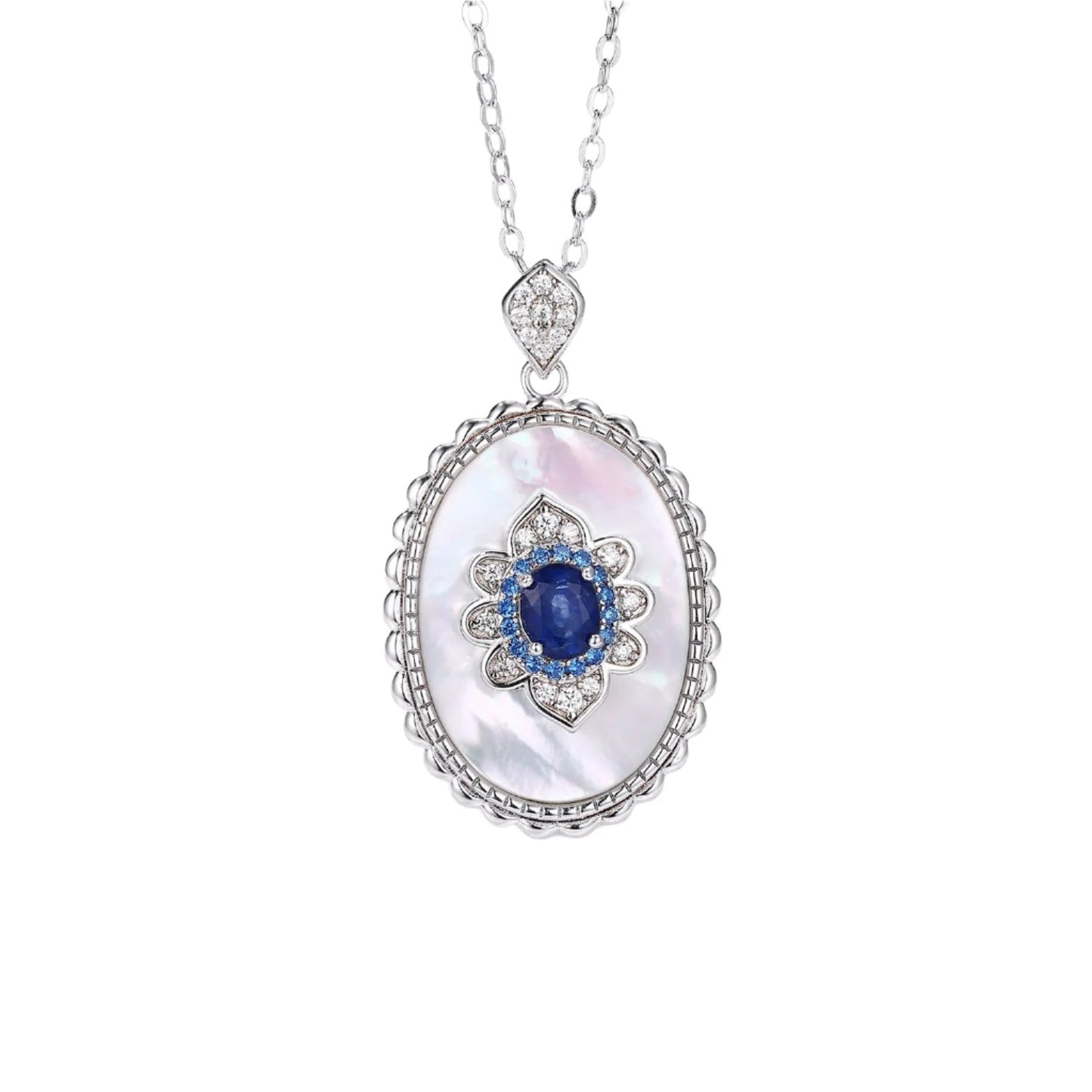 Sapphire Diamond 925 Sterling Silver Vintage Pendant Necklace - Bodycouturee