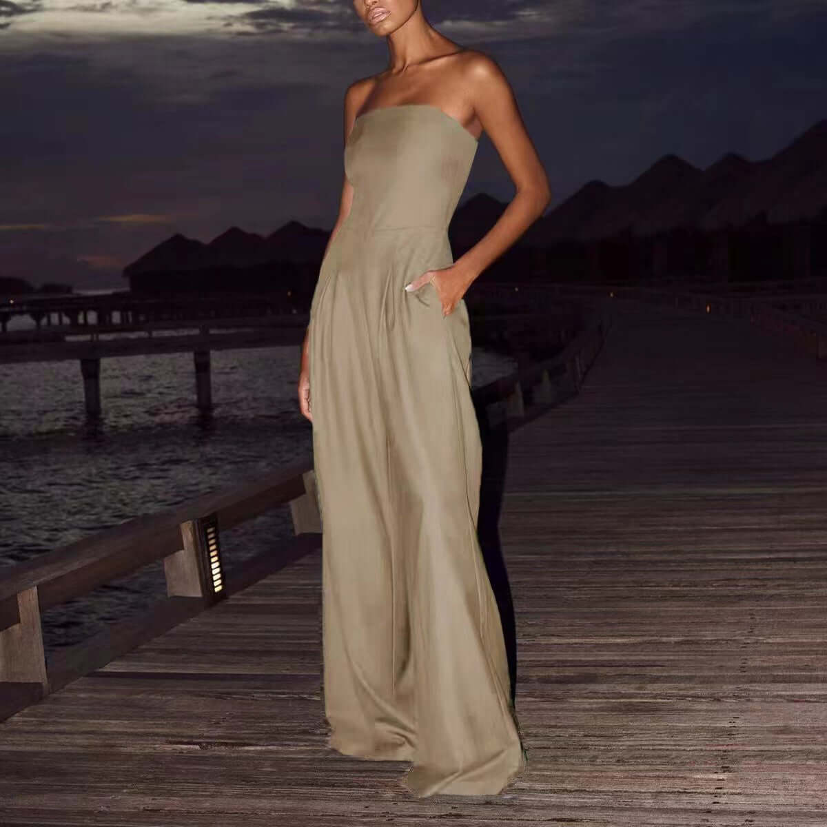 Loose Tube-top Jumpsuit Backless Wide Leg Long Pants