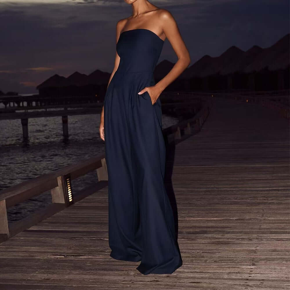 Loose Tube-top Jumpsuit Backless Wide Leg Long Pants