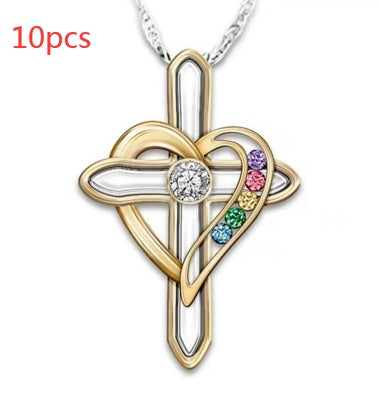 Cross Love Colorful Gemstone Pendant Chain - Bodycouturee