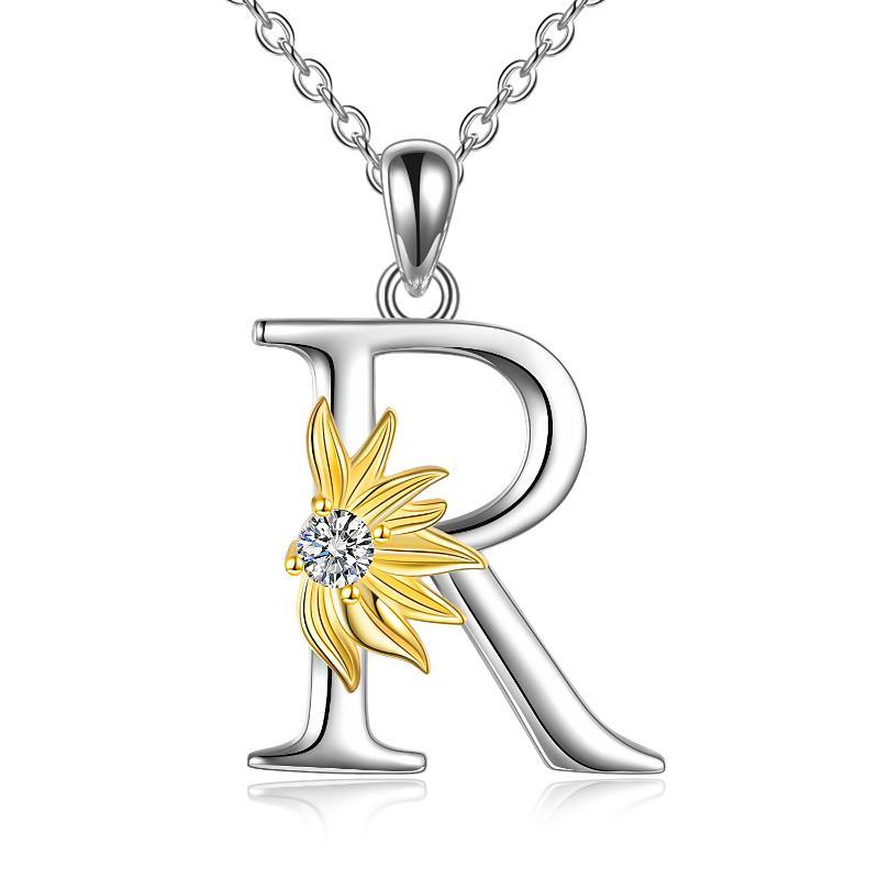 Sterling Silver Initial Alphabet Sunflower Letter Script Name Pendant Necklace - Bodycouturee