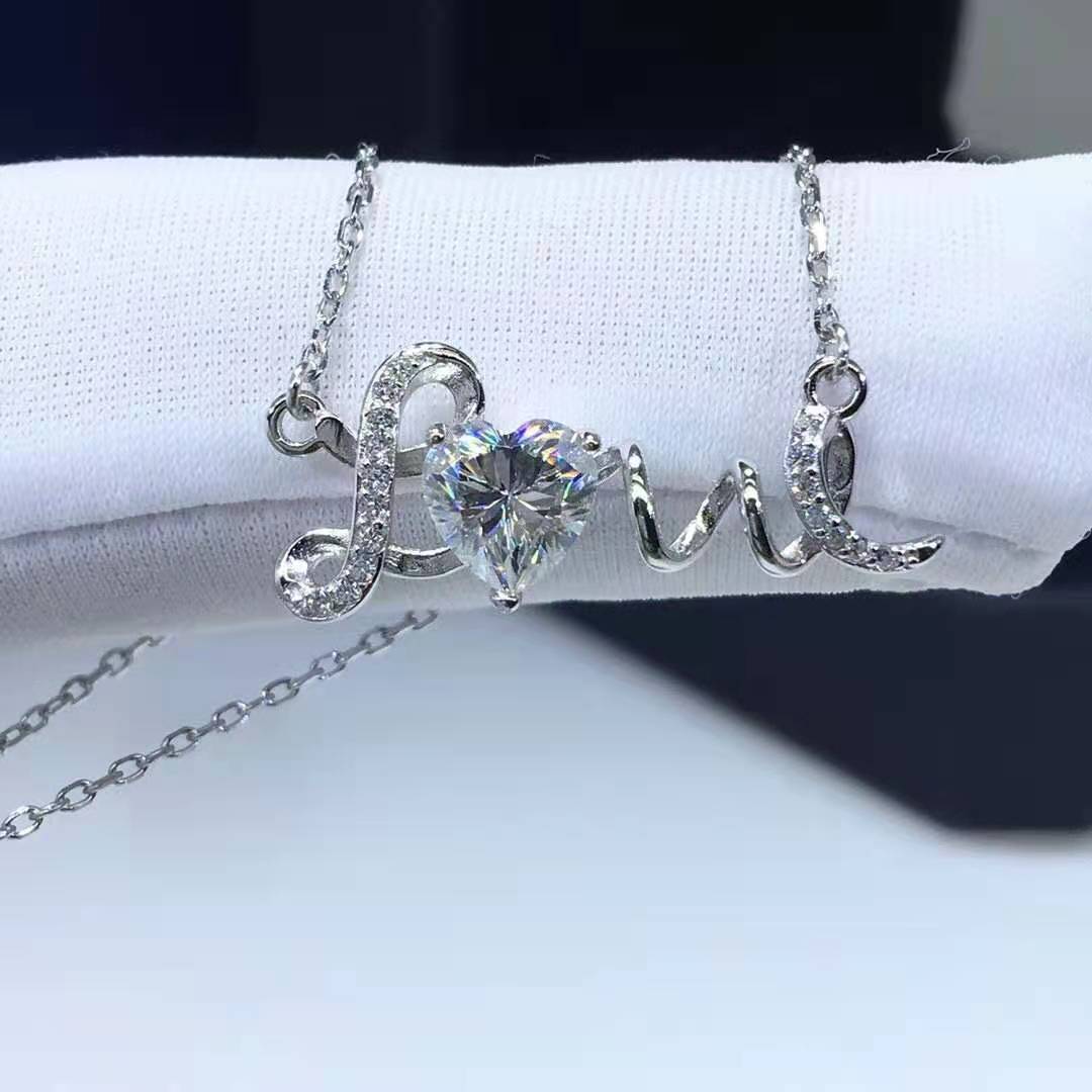 D - color Moissanite LOVE Fashion Pendant Necklace - BodycoutureeNecklaceCJ dropshippingBodycoutureeCJLX158408701AZCJLX158408701AZD color one caratD - color Moissanite LOVE Fashion Pendant Necklace - Bodycouturee