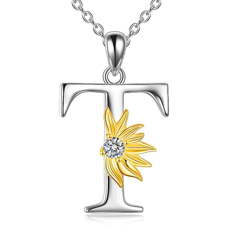 Sterling Silver Initial Alphabet Sunflower Letter Script Name Pendant Necklace - Bodycouturee