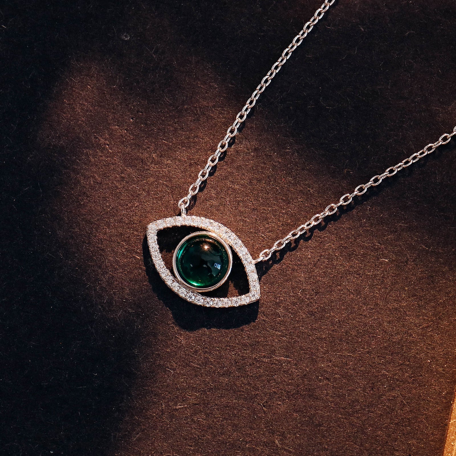 Sterling Silver Emerald Eye Diamond Pendant Necklace - Bodycouturee