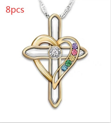 Cross Love Colorful Gemstone Pendant Chain - Bodycouturee