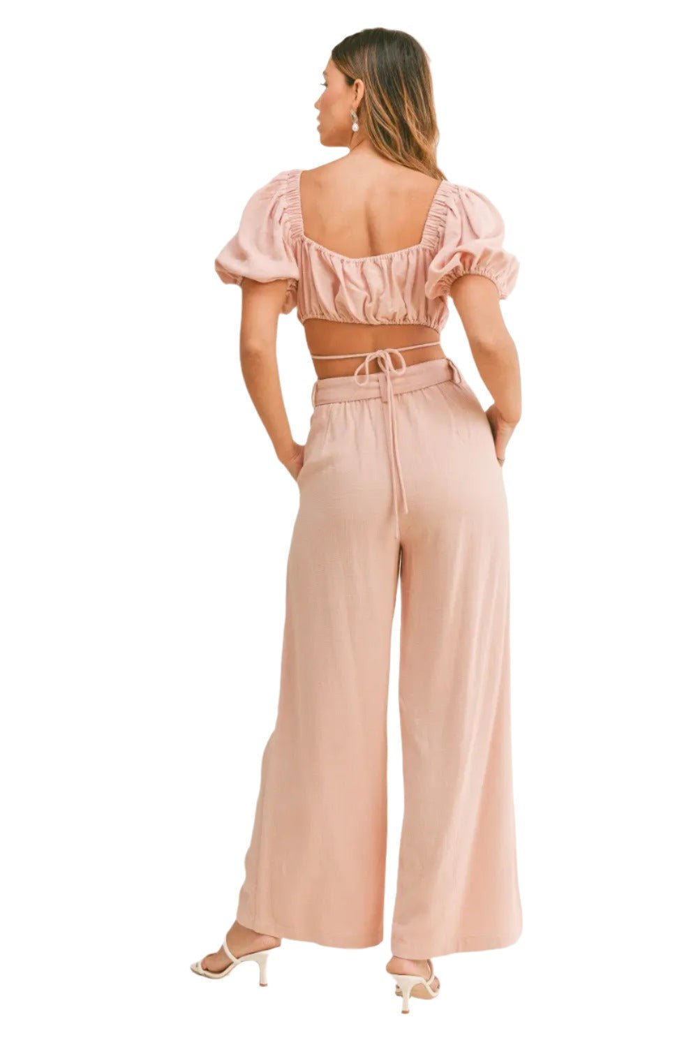 Drawstring Crop Top and Belted Pants Set - BodycoutureeApparelTrendsiBodycouturee100100856013312100100856013312Dusty PinkLMABLE Cut Out Drawstring Crop Top and Belted Pants Set Trendsi