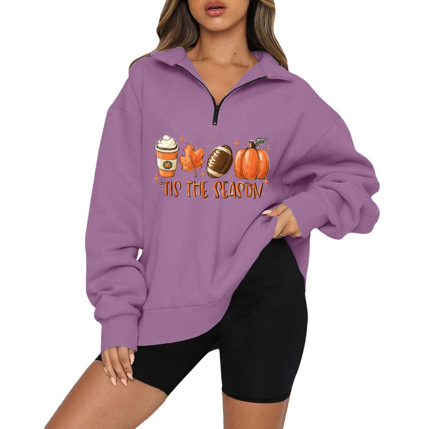 Halloween Pumpkin Print Casual Zipper Sweatshirt - Bodycouturee